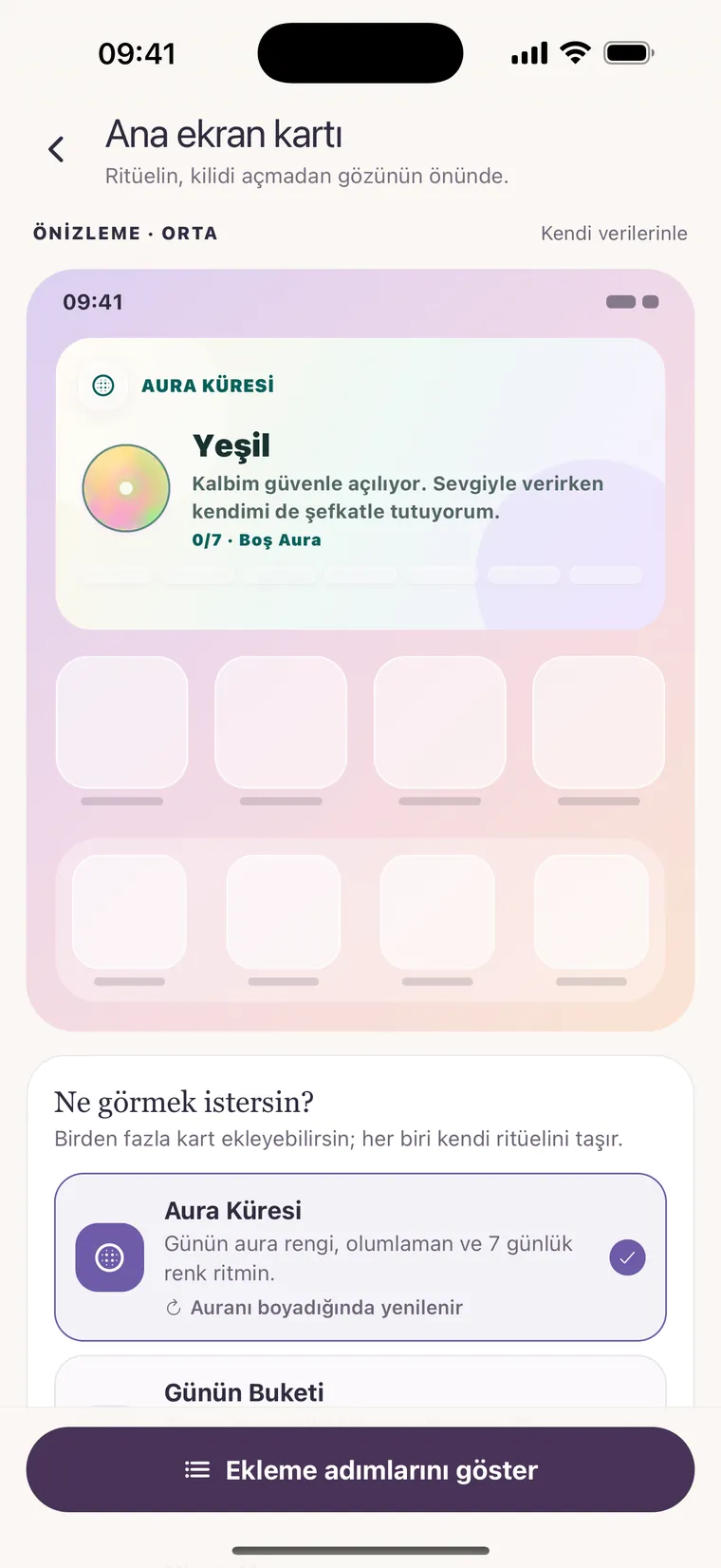 Ana ekranda Nazartesi widget'ı
